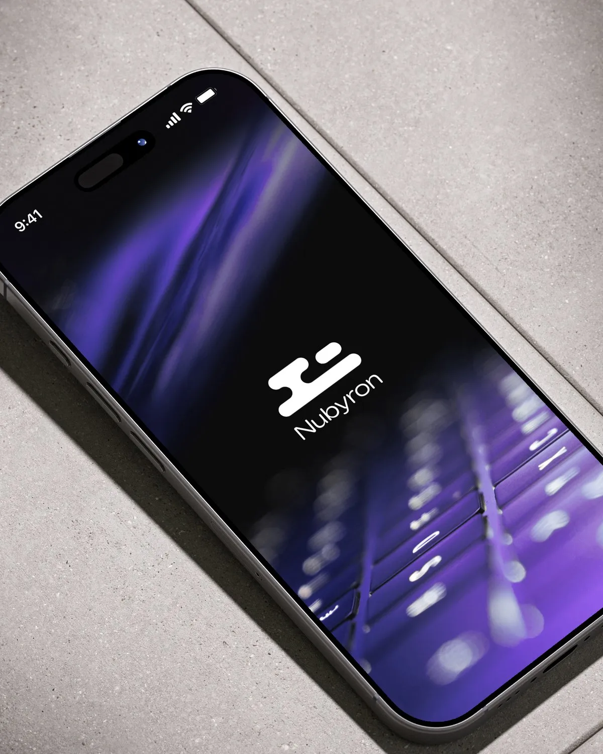Close-up of a phone showing the Nubyron isotype
