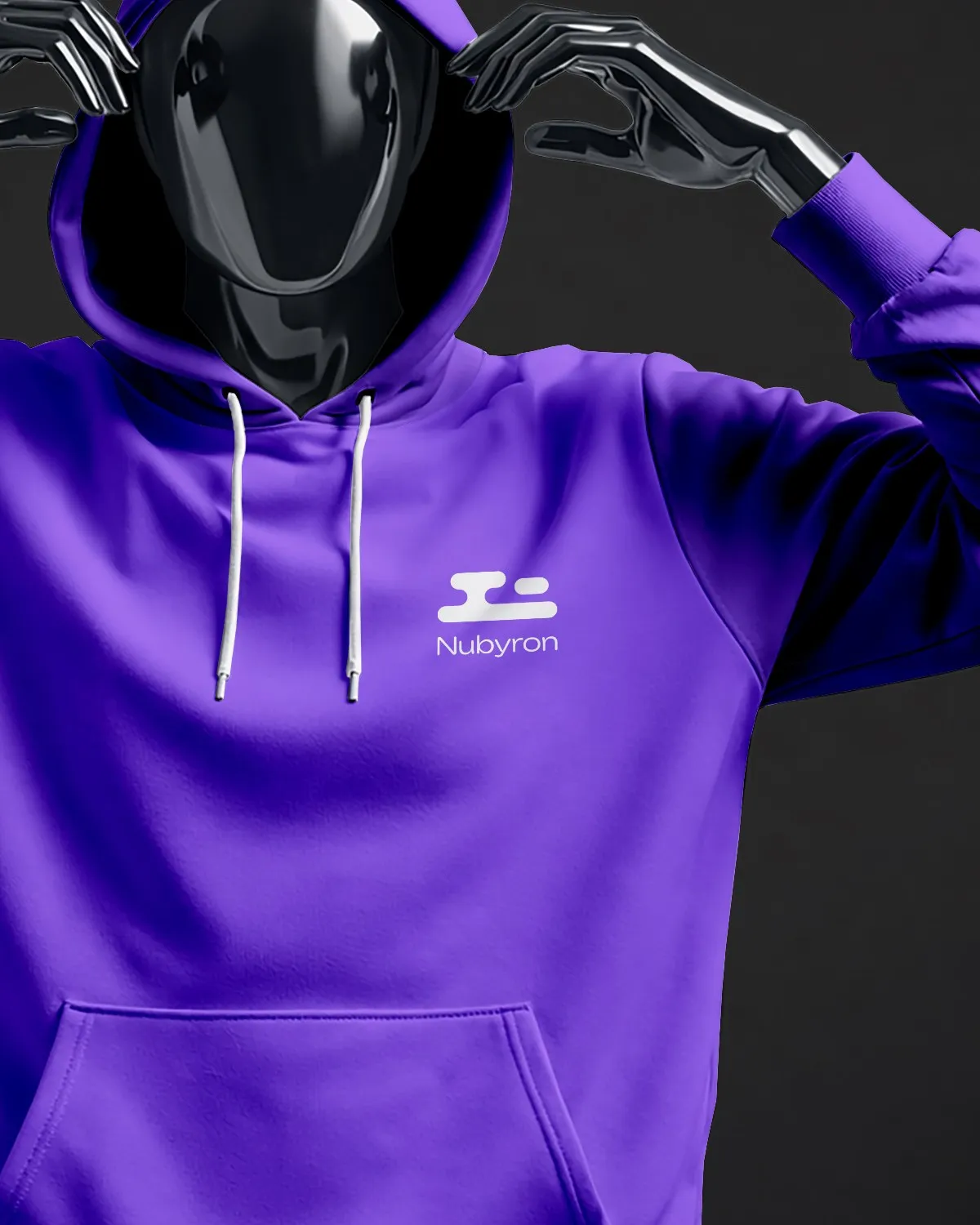 Close-up of a purple Nubyron hoodie