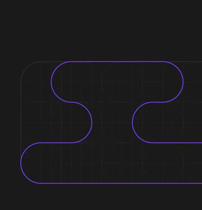The Nubyron isotype drawn as a purple outline on its grid