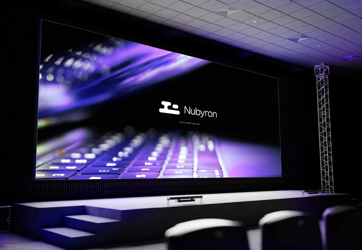 The Nubyron brand on a stage screen